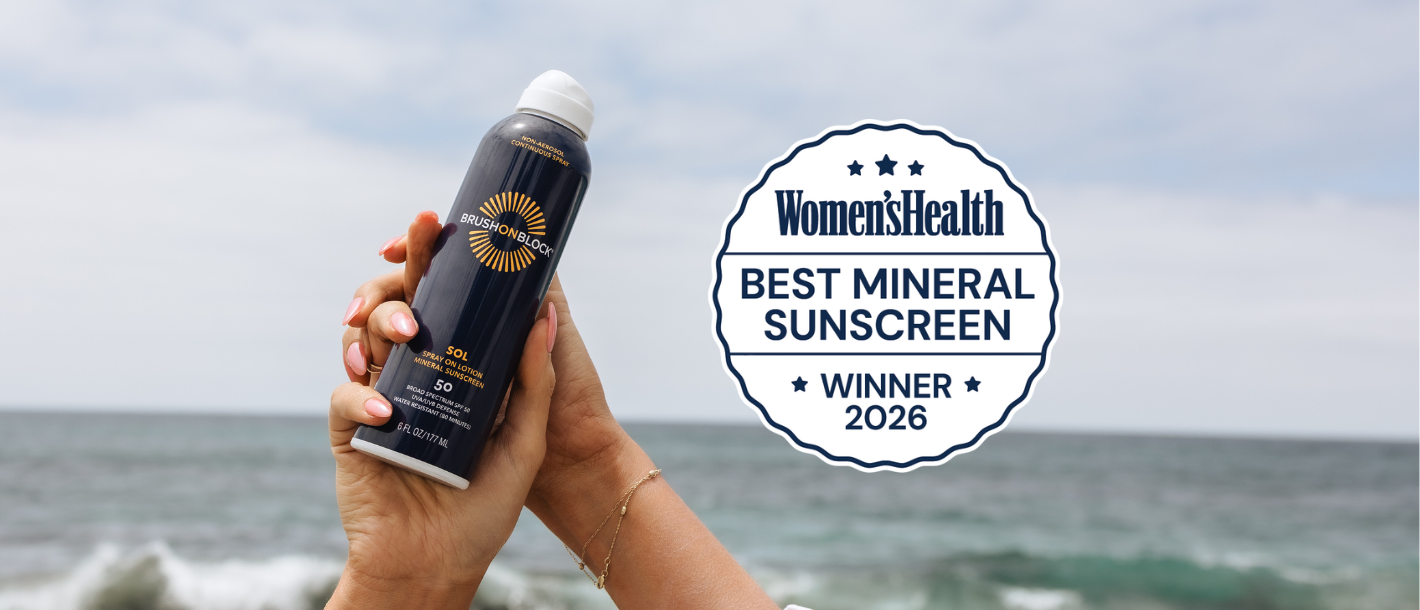 Brush On Block SOL SPF 50 Mineral Spray On Lotion, named Best Mineral Sunscreen in the 2026 Women's Health Beauty Awards
