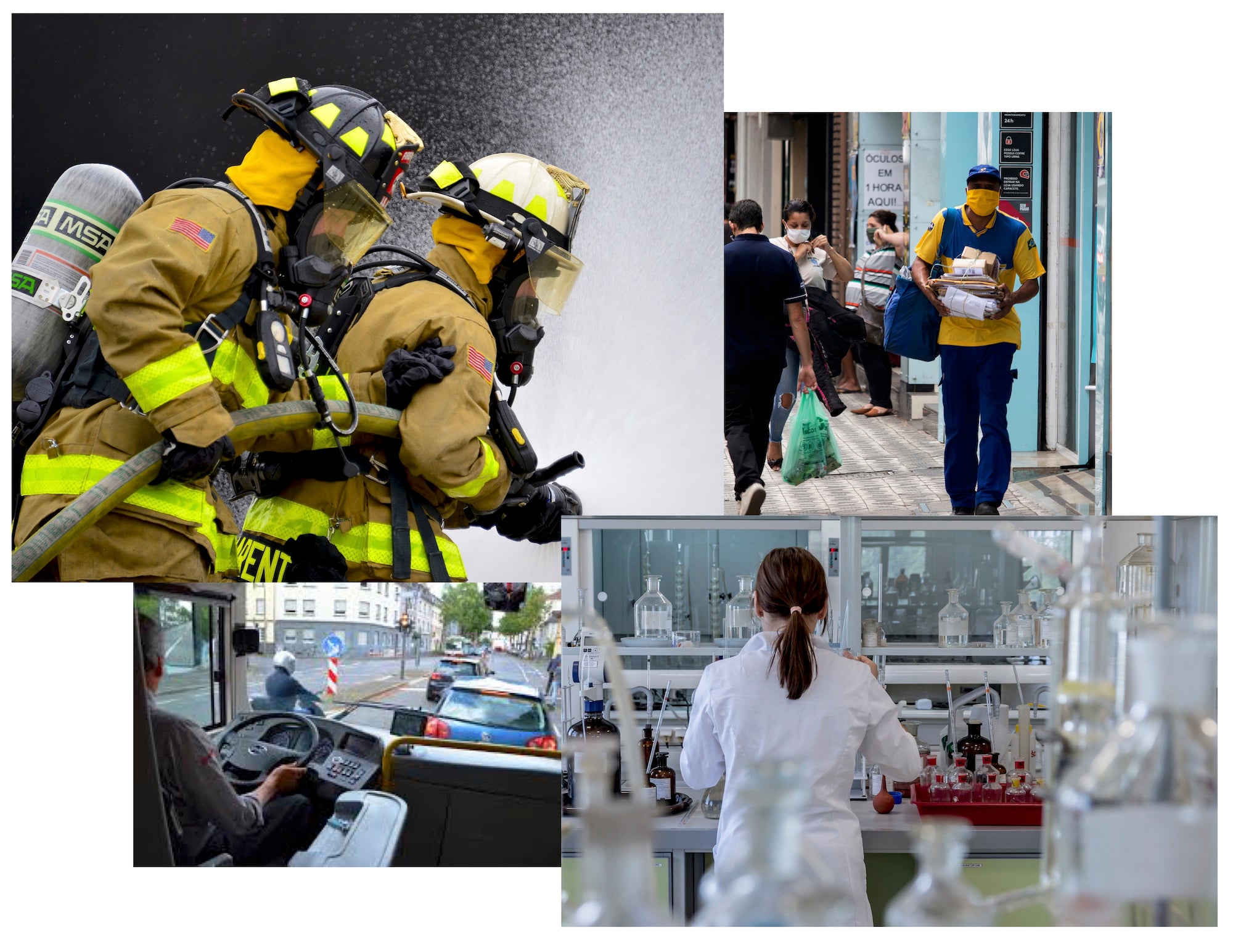 Brush On Block image of 4 essential workers doing their jobs