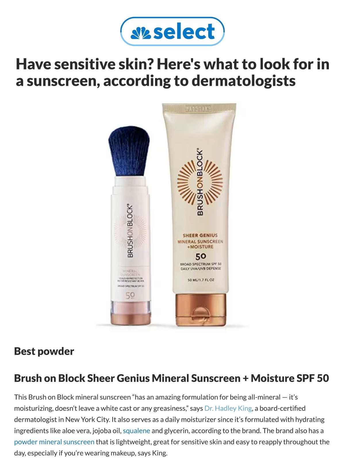 NBC Select - Have sensitive skin? Here's what to look for in a sunscreen, according to dermatologists