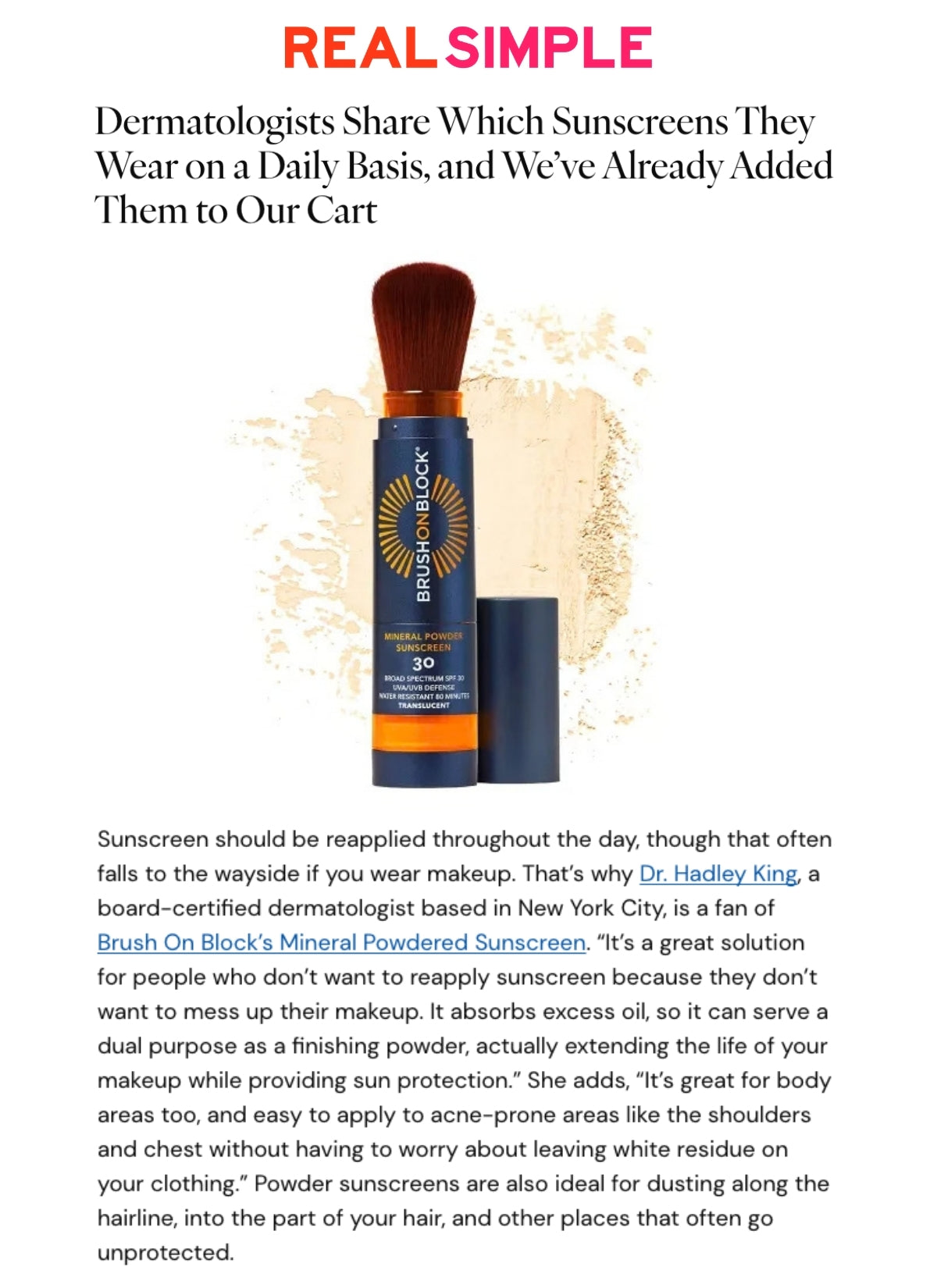 Real Simple - Dermatologists Share Which Sunscreens They Wear on a Daily Basis, and We’ve Already Added Them to Our Cart
