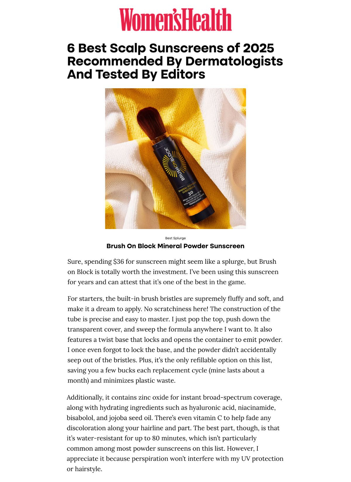 Women’s Health - 6 Best Scalp Sunscreens of 2025 Recommended By Dermatologists And Tested By Editors