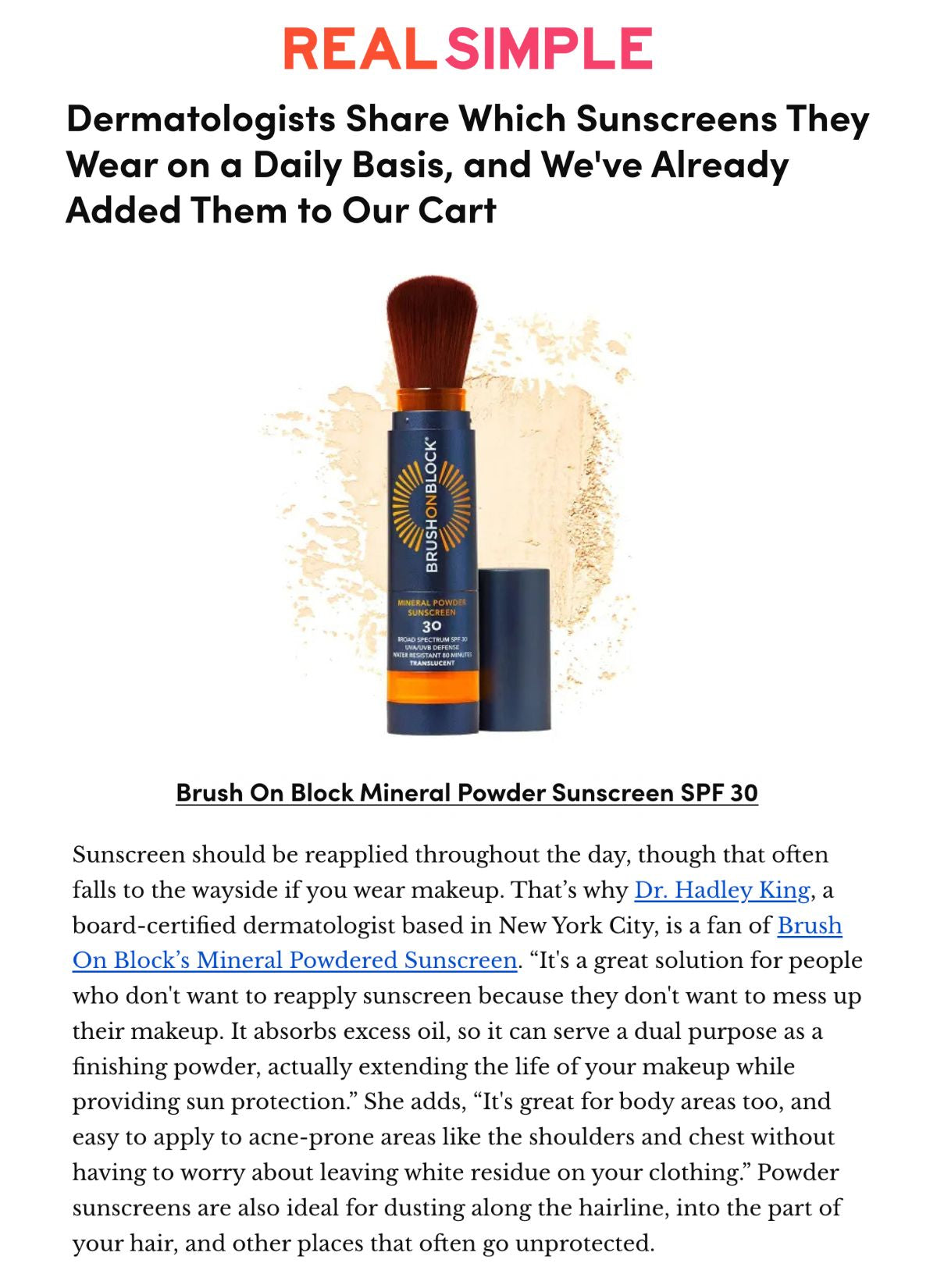 Real Simple - Dermatologists Share Which Sunscreens They Wear on a Daily Basis, and We've Already Added Them to Our Cart