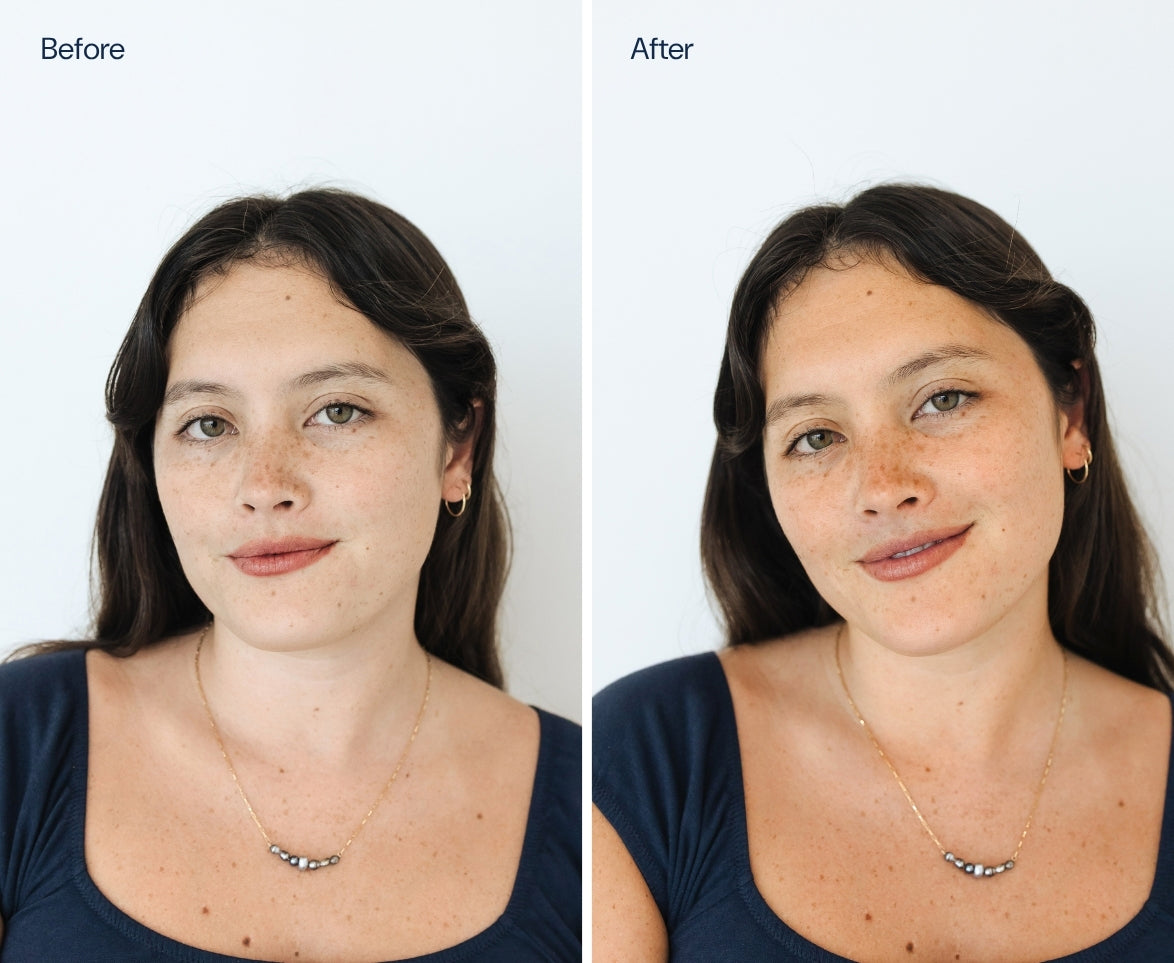 Before and After applying Brush On Block SPF 30 Touch of Tan