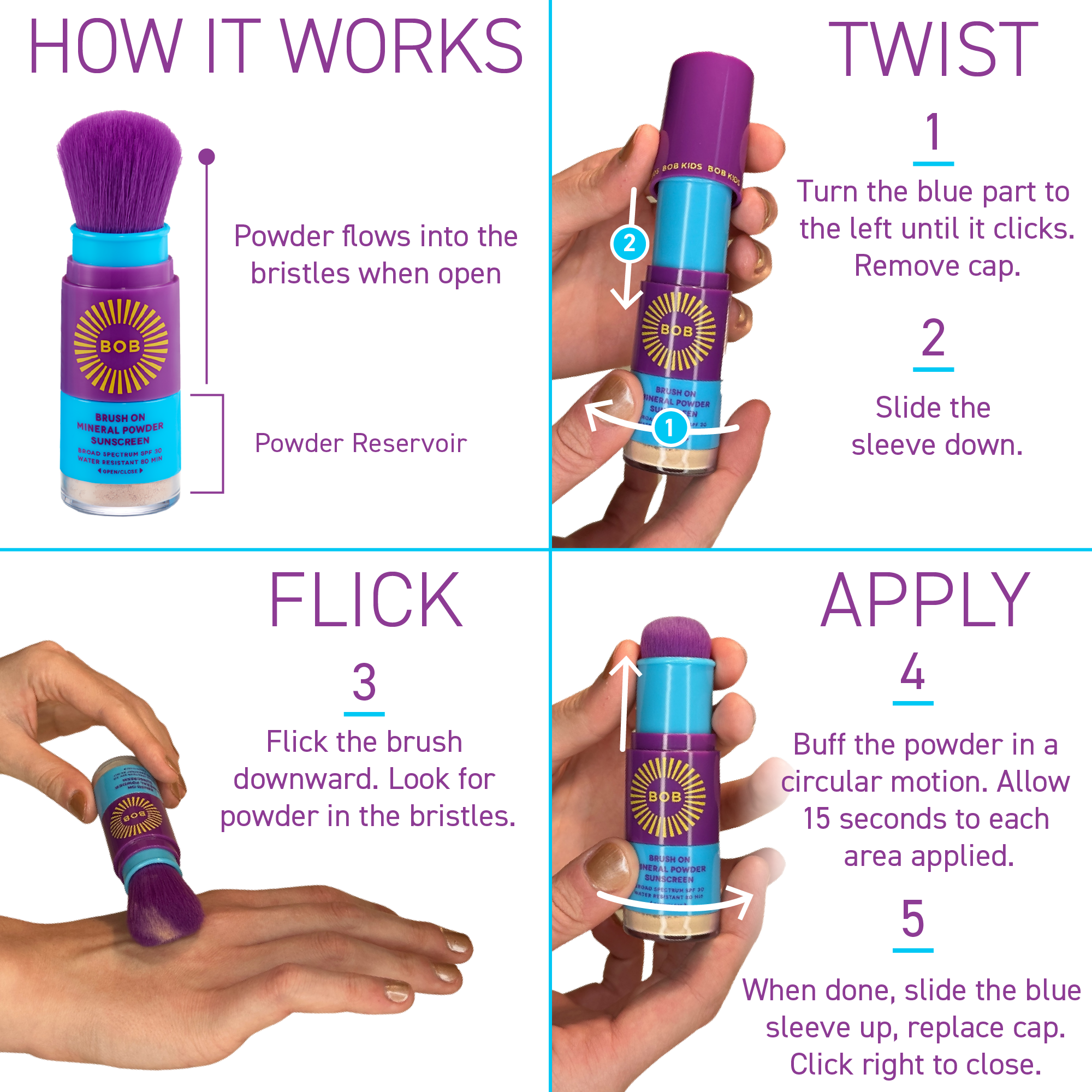 BOB KIDS SPF 30 Brush On Mineral Sunscreen product details kids mineral sunscreen brush