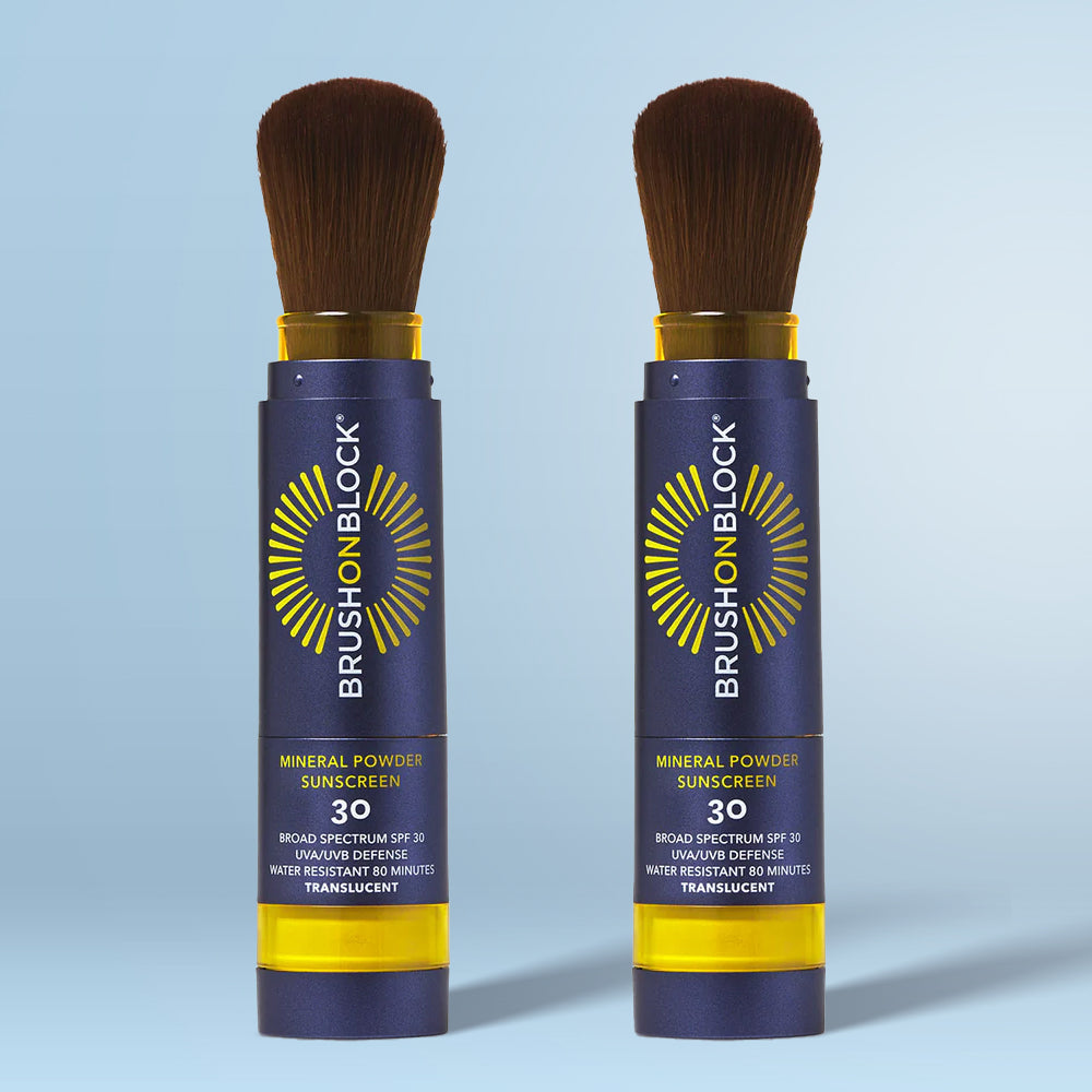 Brush On Block SPF 30 Duo side angle mineral sunscreen brush applicator