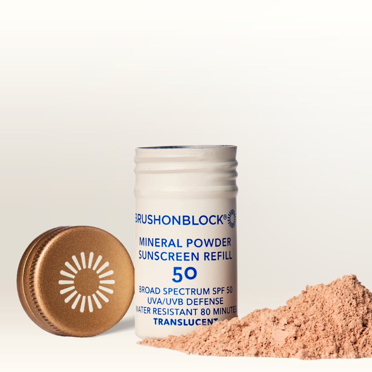 Translucent Mineral Powder Sunscreen Refill SPF 50 product details mineral sunscreen brush applicator