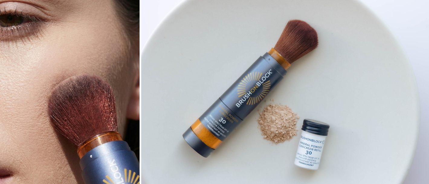 Brush On Block mineral powder sunscreen SPF 30 smooth application luxurious finish effective sun protection