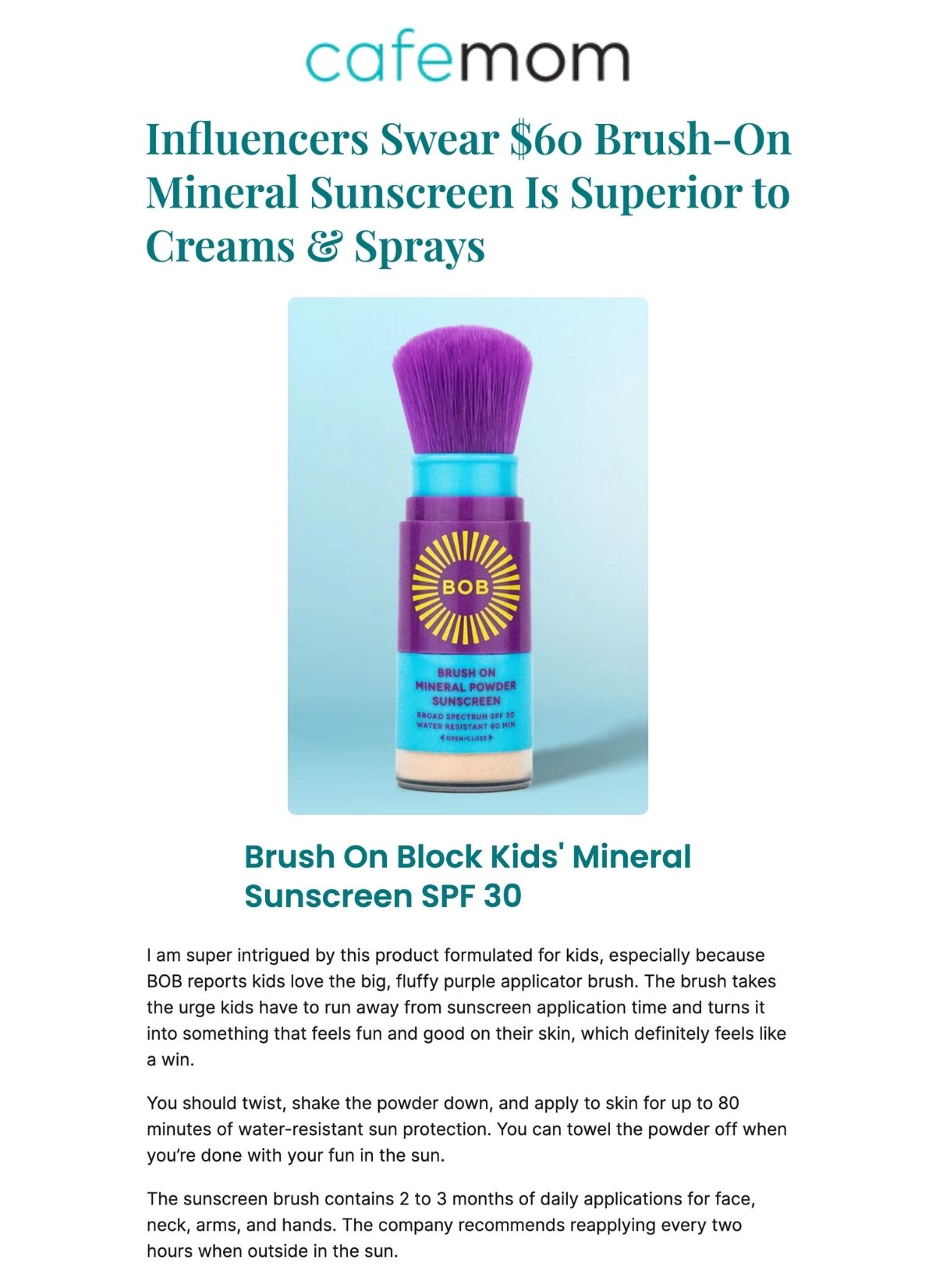 Cafe Mom - Influencers Swear $60 Brush-On Mineral Sunscreen Is Superior to Creams & Sprays