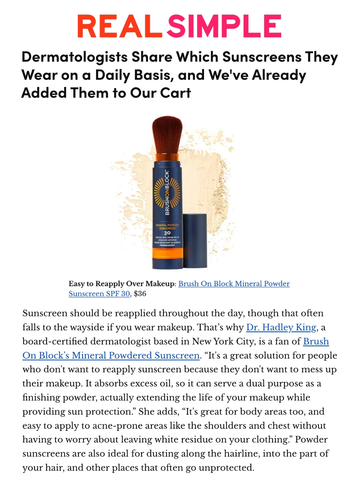 Real Simple - Dermatologists Share Which Sunscreens They Wear on a Daily Basis