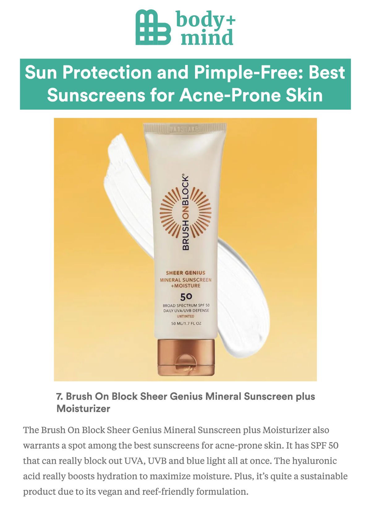 Body + Mind - Sun Protection and Pimple-Free: Best Sunscreens for Acne-Prone Skin