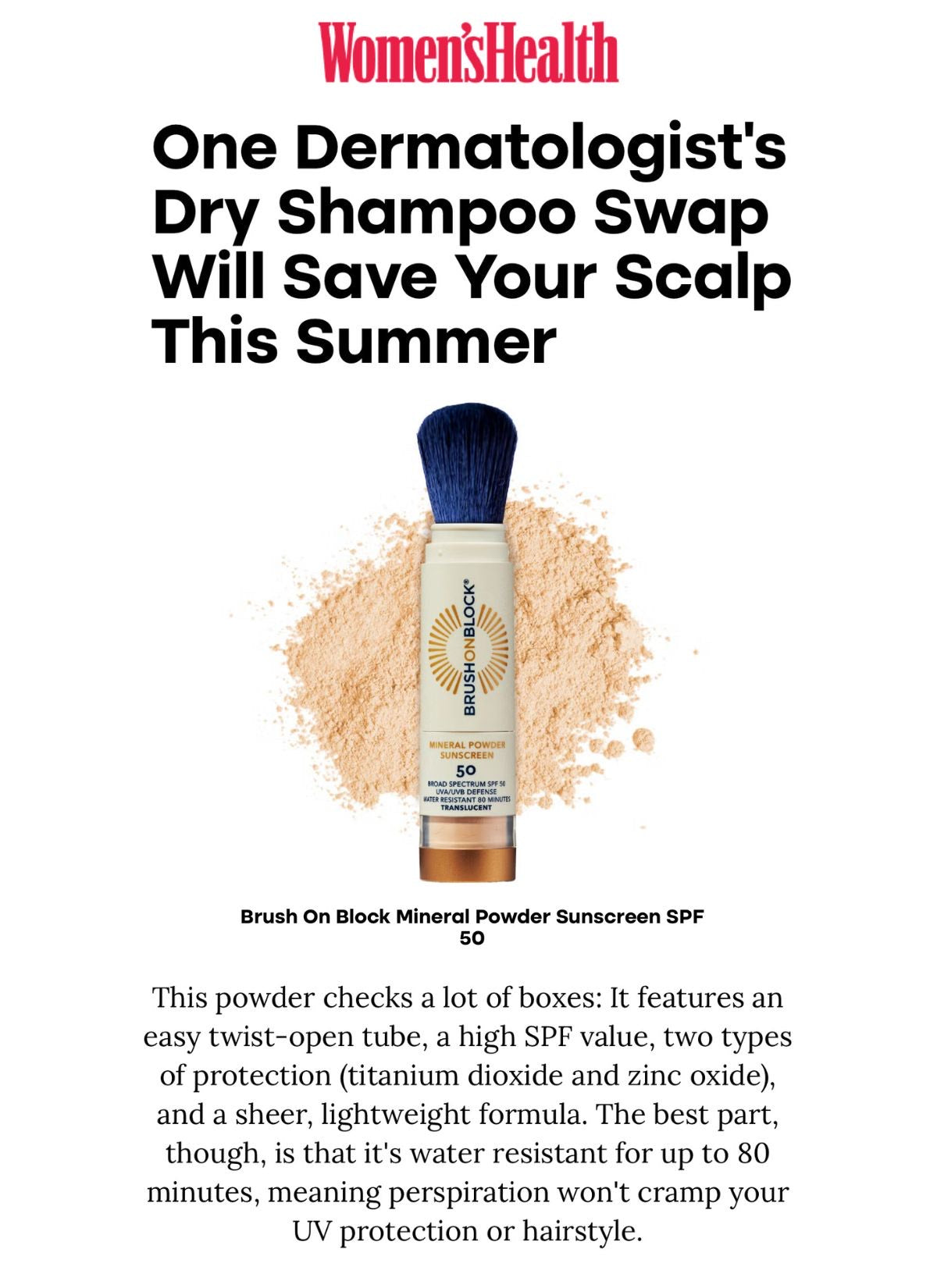 Women’s Health - One Dermatologist's Dry Shampoo Swap Will Save Your Scalp This Summer