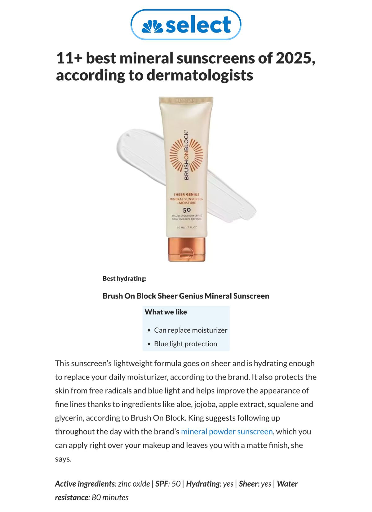 NBC Select - 11+ best mineral sunscreens of 2025, according to dermatologists