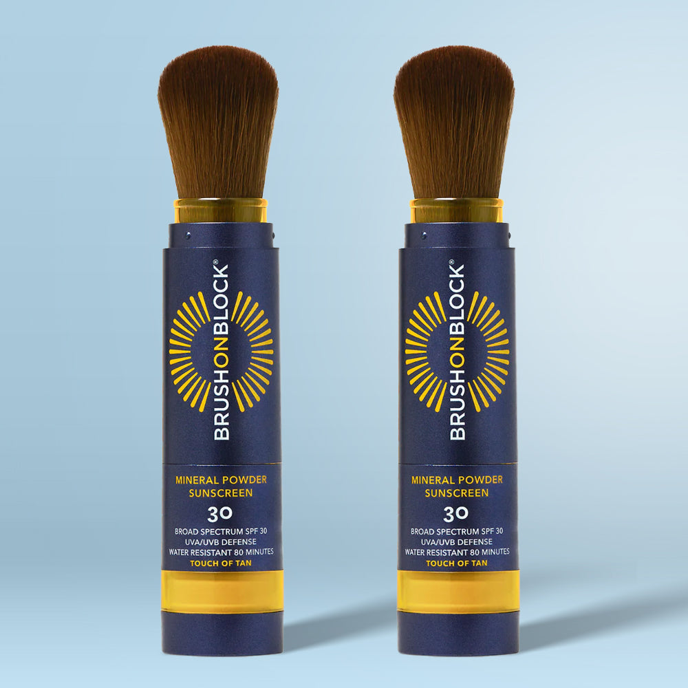Brush On Block SPF 30 Duo side angle mineral sunscreen brush applicator