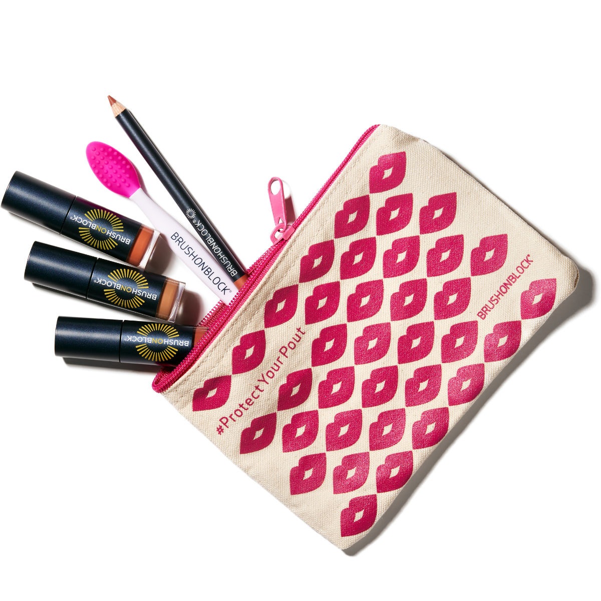 Protect Your Pout Bag product details mineral sunscreen brush applicator