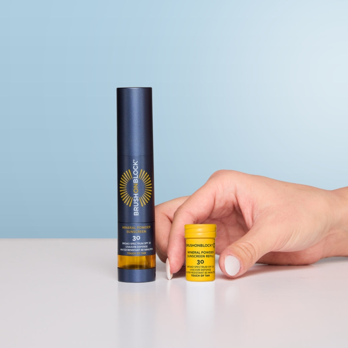 Touch of Tan Mineral Powder Sunscreen Refill SPF 30 product details mineral sunscreen brush applicator